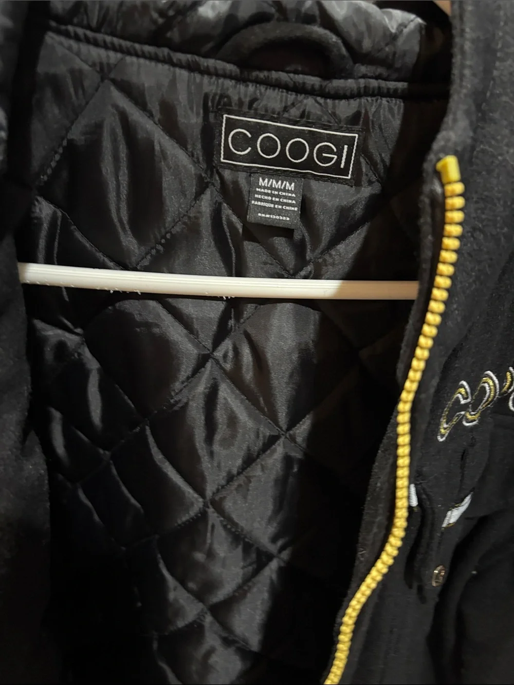 COOGI Black Bomber Jacket with Gold Trim and Crest
